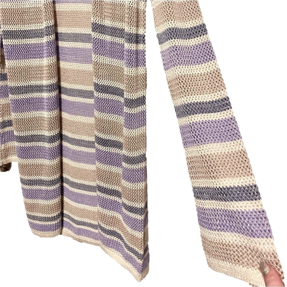 L’AGENCE Koi Striped Metallic Open-Knit Longline Cardigan NWT Large Duster - Picture 9 of 11